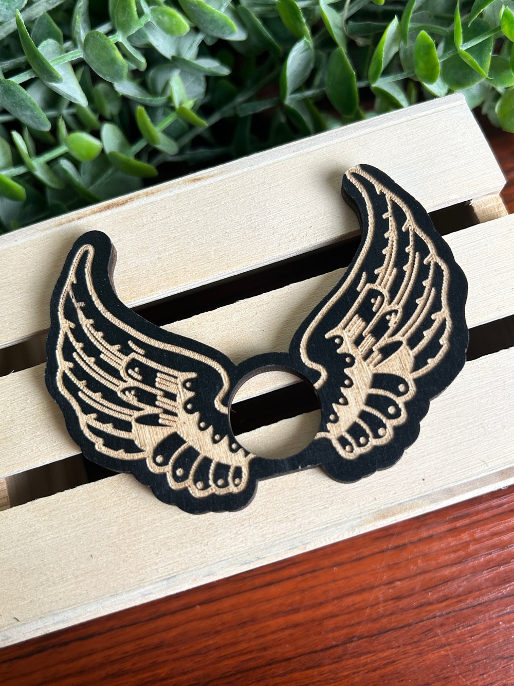 Wooden Angel Wings Sphere Stand